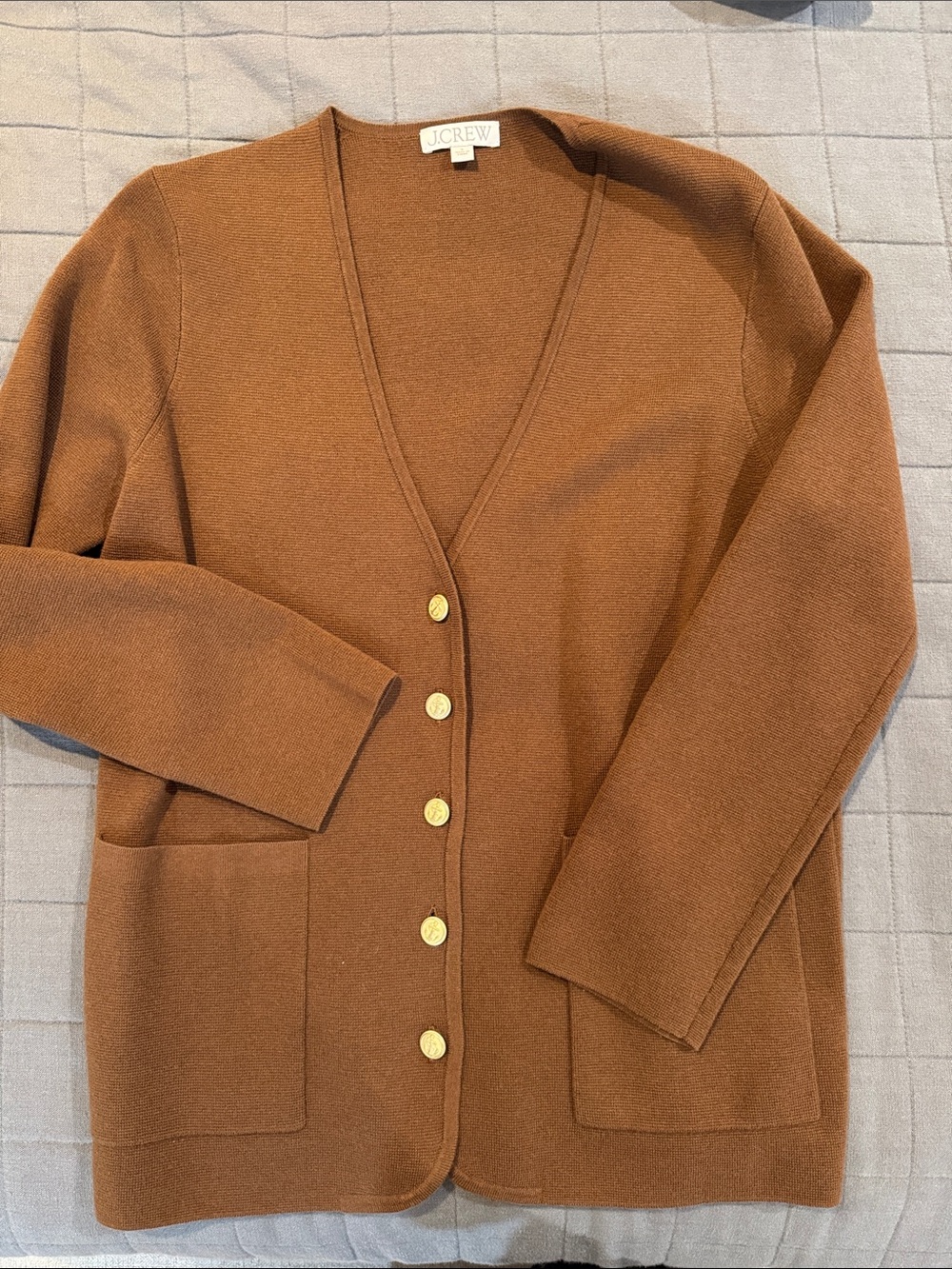 J. Crew Camel-Brown Button Front V-Neck Cardigan